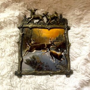 Collectible Whitetail Ceramic Piece In Bronzed Frame